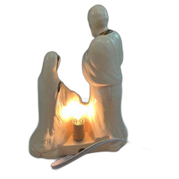 Lenox? Ceramic Cream & Gold Backlit Joseph, Mary & Baby Jesus Nativity Scene - Picture 2 of 7